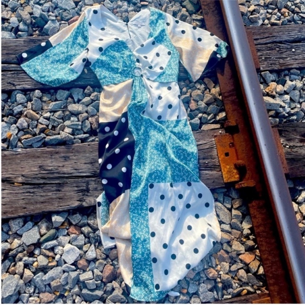 Skies are blue patterned patchwork dress Size ~ S